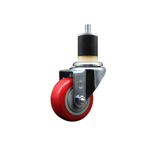 3'' Red Poly Wheel Swivel 1-7/8'' Expanding Stem Caster